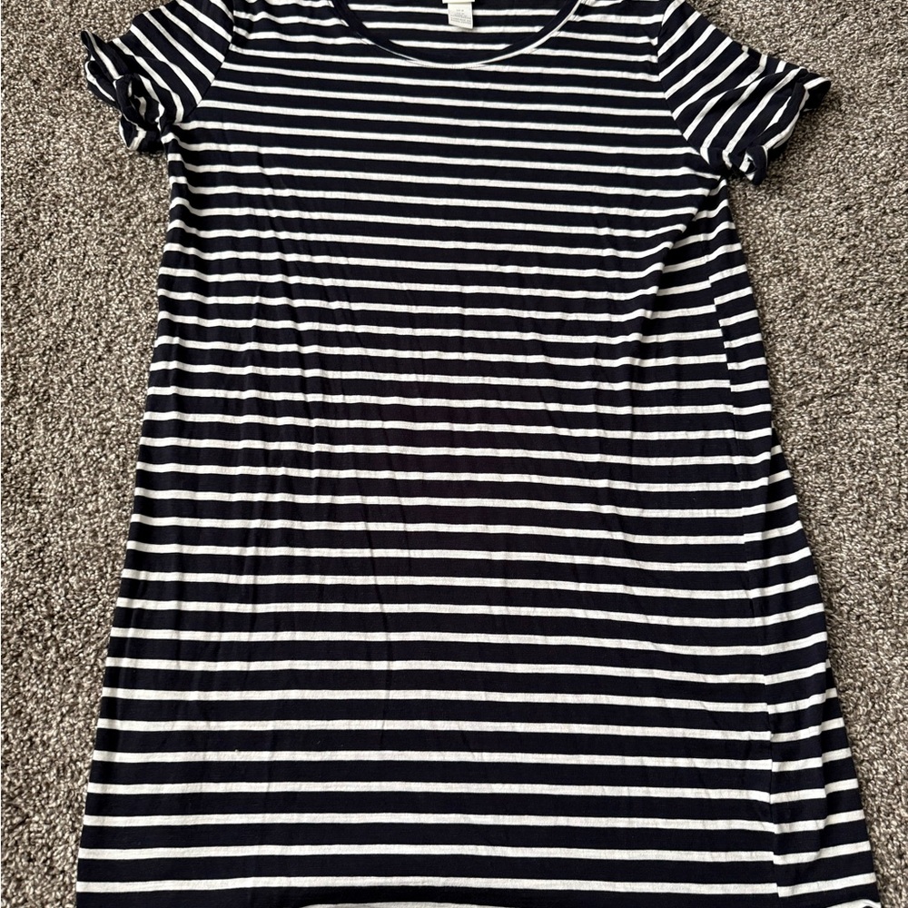 H&M Navy & White Striped Short-Sleeve Midi Dress